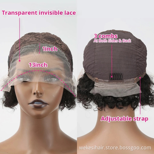 Pixie Cut Wig Short Curly Human Hair Wigs Cheap 13X1 Transparent Lace Wig